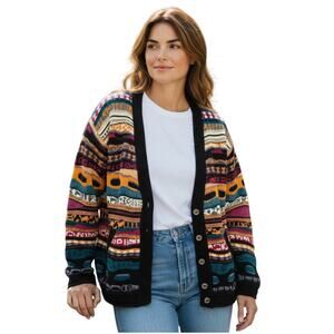 Vintage COOGI Australia Cardigan Sweater VTG Knit 100% Pure Wool Funky Unique XL